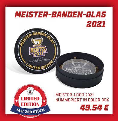 Meister-Banden-Glas aus der Mercedes-Benz-Arena - Logo Meister 2021 - Limited Edition