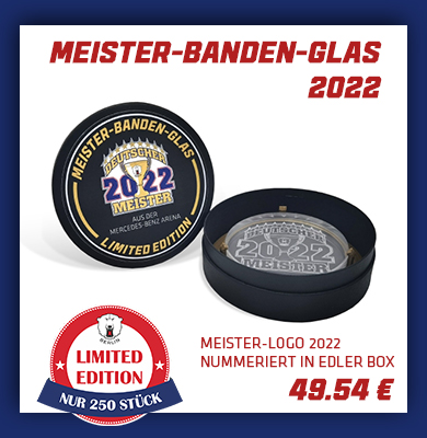 Meister-Banden-Glas aus der Mercedes-Benz-Arena - Logo Meister 2022 - Limited Edition